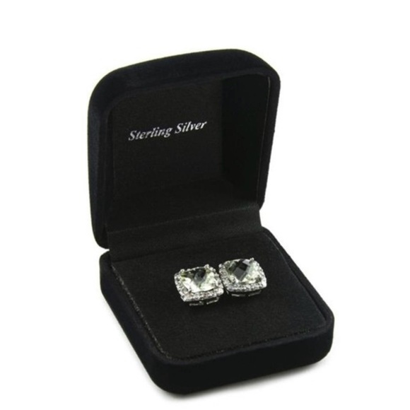 Genuine Green Amethyst Sterling Cushion Cut Studs - Picture 2 of 2